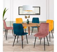 IDMarket – Lot de 6 chaises MILA velours assise matelassée bleu x2, jaune ocre x2, rose x2