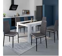 IDMarket – Lot de 6 chaises ROMANE – grises, bandeau blanc, assise matelassée – pour salle à manger