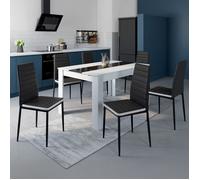 IDMarket Chaises de salle à manger ROMANE assise matelassée noire bandeau blanc Lot de 6