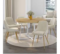 IDMarket – Lot de 6 chaises salle à manger THALYA velours beige, pieds effet bois et accoudoirs