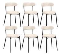 IDMARKET Lot de 6 chaises MIKI dossier incurvé en tissu chenille écru pieds en métal noir