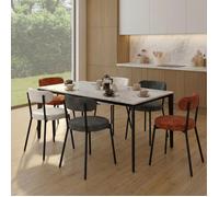 IDMARKET Chaises MIKI Lot de 6 – Dossier incurvé, tissu chenille – Mix terracotta/écru/gris foncé