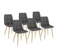Lot de 6 chaises MILA en velours gris foncé pied effet bois pour salle à manger