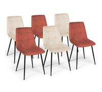 IDMARKET Lot de 6 chaises de salle à manger MILA assise matelassée terracotta x3 et beige x3