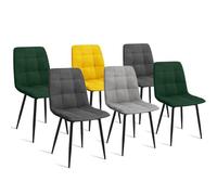 IDMarket - Lot de 6 chaises Mila en Velours Mix Color | Vert x2, gris foncé x2, gris clair et jaune