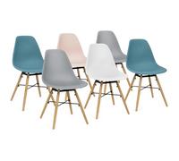 IDMarket Lot de 6 chaises Sandra Mix Color Pastel Rose, Blanc, Gris Clair x2, Bleu x2