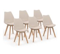 IDMarket - Lot de 6 chaises scandinaves SARA non pliables H. 79,5 cm pour salle à manger Beige