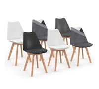 IDMarket – Lot de 6 chaises scandinaves SARA – Gris foncé, blanc, noir et patchwork velours