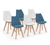 IDMarket – Lot de 6 chaises scandinaves SARA – Mix Color Bleu Canard x3 / Blanc x3