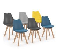 IDMarket - Lot de 6 chaises scandinaves SARA Mix Color | Coloris bleu x2, gris clair, gris foncé x2, jaune