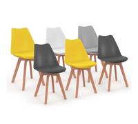 IDMarket - Lot de 6 chaises scandinaves SARA Mix Color | Coloris gris clair, blanc, gris foncé x2, jaune x2