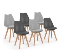 IDMarket Chaises scandinaves SARA – Lot de 6 – mix gris foncé x3 et gris clair x3