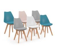 IDMARKET Lot de 6 chaises de salle à manger SARA scandinaves pastel rose, blanc, gris clair x2, bleu x2