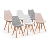 IDMarket - Lot de 6 chaises scandinaves SARA Mix Color Pastel | Coloris rose x2, gris clair x2 et blanc x2