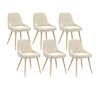 IDMarket – Lot de 6 chaises salle à manger THALYA velours beige, pieds effet bois et accoudoirs