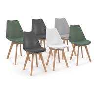 Lot de 6 chaises SARA mix color blanc, gris clair, gris foncé x2, vert x2