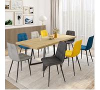 IDMarket Lot de 8 chaises MILA velours multicolore: bleu x2, gris foncé x2, gris clair x2, jaune x2