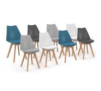 IDMarket - Lot de 8 chaises scandinaves SARA Mix Color Blanc x2, Gris Clair x2, Gris foncé x2, Bleu Canard x2