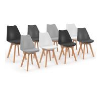 IDMarket - Lot de 8 chaises scandinaves SARA - Mix: 2x blanc, 2x gris clair, 2x gris foncé, 2x noir