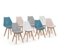 IDMarket - Lot de 8 chaises scandinaves SARA Mix Color Pastel | Coloris rose x2, blanc x2, gris clair x2, bleu x2