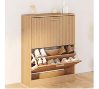 IDMARKET Meuble à chaussures 12 paires JULIETTE 2 portes lattes tasseau bois coloris chêne