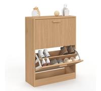 IDMARKET Meuble à chaussures 12 paires JULIETTE 2 portes lattes tasseau bois coloris chêne