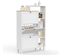 IDMARKET Meuble à chaussures 18 paires ACHILLE 3 portes blanc et plateau bois avec étagère