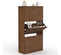 IDMarket - Meuble à Chaussures 18 Paires Juliette 3 Portes Lattes tasseau Bois Coloris Noyer