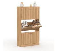 IDMARKET Meuble à chaussures 18 paires JULIETTE 3 portes lattes tasseau bois coloris chêne