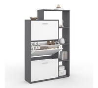 IDMarket - Meuble à chaussures 18 paires KLARK gris | Avec 3 portes blanches avec étagère
