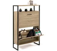 IDMarket Meuble à chaussures LUIS 12 paires 2 portes bois hêtre et métal noir 63 2x23 5x101 5 cm