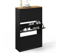 IDMARKET Meuble à chaussures 18 paires maxi capacité ESTER 3 portes métal noir et plateau façon hêtre design industriel
