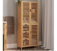 IDMARKET Meuble armoire colonne salle de bain bambou BEA 3 portes et 3 tiroirs