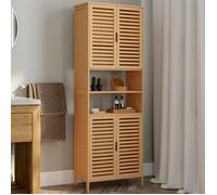 IDMarket - Meuble Armoire Colonne Salle de Bain Bambou BEA 4 Portes et 2 niches
