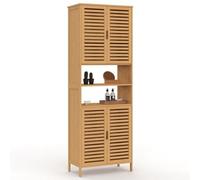 IDMarket - Meuble Armoire Colonne Salle de Bain Bambou BEA 4 Portes et 2 niches