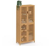 IDMarket - Meuble armoire colonne salle de bain bambou BEA | Avec 4 portes et 3 tiroirs