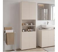 IDMarket - Meuble Armoire Colonne Salle de Bain TOMI 4 Portes 2 niches Bois Beige