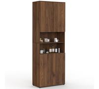 IDMarket - Meuble Armoire Colonne Salle de Bain TOMI 4 Portes 2 niches Effet Noyer
