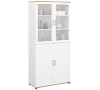 IDMARKET Vitrine buffet haut H. 176 cm VITO 4 portes blanc et bois
