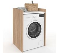 IDMarket - Meuble Armoire pour Machine à Laver ou sèche Linge Wallis | Coloris bois façon hêtre et blanc