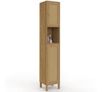 Meuble colonne salle de bain HANAE 2 portes 1 niche effet naturel cannage