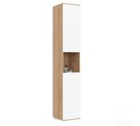 IDMARKET Meuble colonne salle de bain suspendu TOMI 2 portes 1 niche façon hêtre et blanc