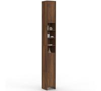 IDMarket - Meuble Colonne Salle de Bain TOMI 2 Portes 4 niches Effet Noyer