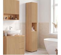 IDMarket Meuble colonne salle de bain Victor 2 portes 1 niche effet lattes Bois