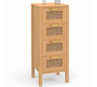 IDMarket - Meuble d'appoint 4 tiroirs EDHEN 30x30x80 cm chiffonnier pour entrée Salle de Bain avec cannage