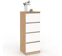 IDMarket - Meuble d'appoint 4 tiroirs TOMI 30 cm chiffonnier Bois façon hêtre et Blanc pour entrée Salle de Bain