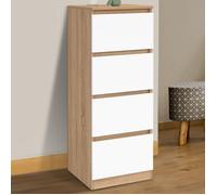 IDMarket - Meuble d'appoint 4 tiroirs TOMI 30 cm chiffonnier Bois façon hêtre et Blanc pour entrée Salle de Bain