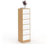 Chiffonnier UPPAH 6 tiroirs bois façon hêtre et blanc 30x30x110 cm