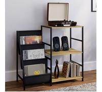 Meuble d'appoint, rangement avec étagères, supports vinyles et platine NEVIL design industriel Noir