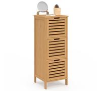 IDMarket - Meuble d'appoint Salle de Bain Bambou BEA 3 Portes 30 x 30 x 80 cm